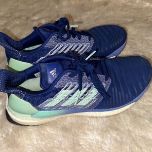 Adidas Boost  Mesh Sneakers Blue Mint Green Lace Up Low Top Running Shoes